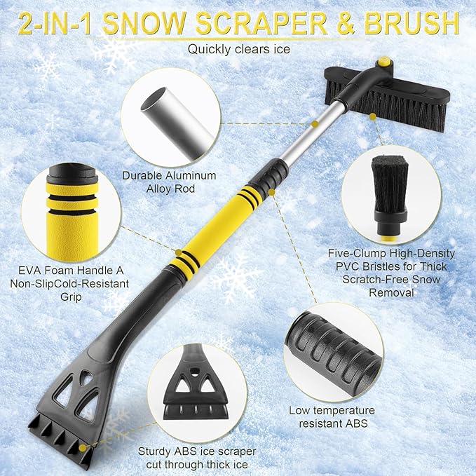 LivTee 32" Snow Brush and Ice Scrapers for Car Windshield, Extendable Car Snow Accessories with Foam Grip, Brush Supports 360 Degree Rotation, Car Winter Removal Tool for Cars, Trucks, SUVs