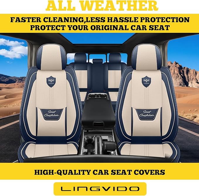LINGVIDO Car Seat Covers for Front Seats (2 Seats) - Premium Perforated Nappa Leather,Waterproof Shield, Omni-Adapt Fit for S