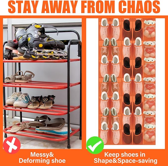 Windyun 40 Over the Door Shoe Organizer Large Mesh Pocket Hanging Shoe Rack for Closet Orange Nonslip Behind Door Storage Hol