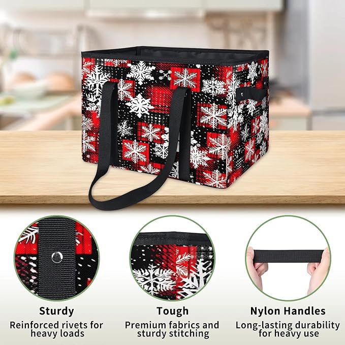 Reusable Grocery Bags Heavy Duty Shopping Bags Foldable Large Tote Bags with Long Handles & Hard Bottom