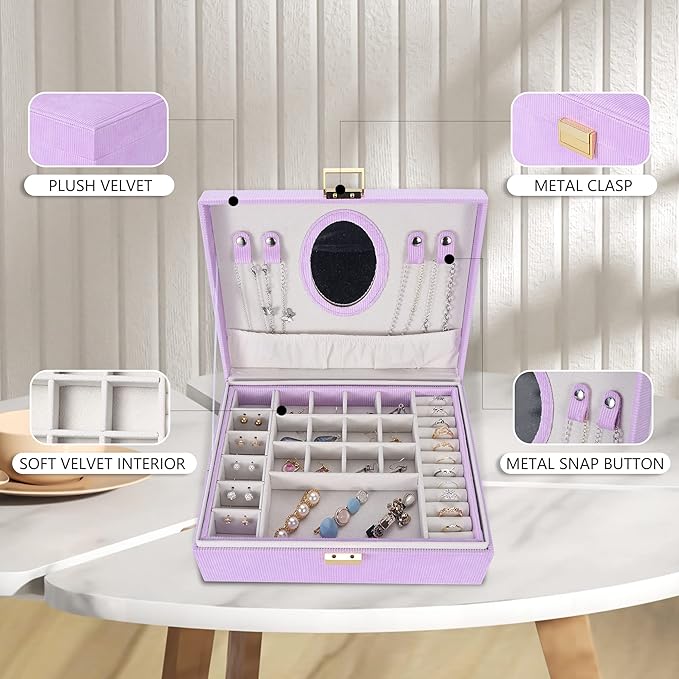Dajasan Girl's Jewelry Box, Jewelry Organizer Box with Mirror, Velvet Jewelry Box for Little Girls Kids, Jewelry Gift Box for