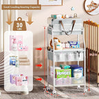 2In1 Baby Diaper Caddy & 3-Tier Rolling Diaper Cart, Diaper Caddy Organizer Cart with Dividers & 12 Pockets, Nursery Bedside 