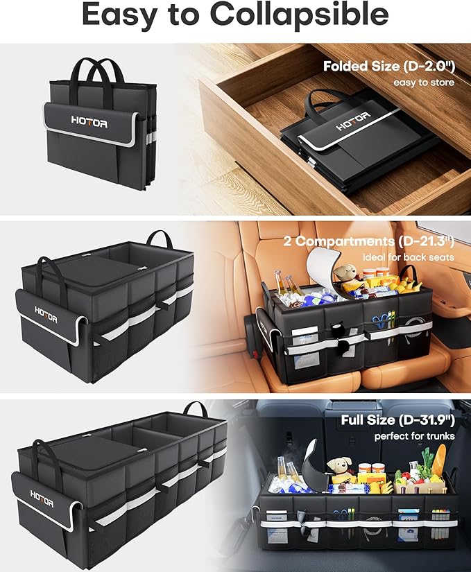 HOTOR Trunk Organizer - Car Organizer with Built-In Leakproof Car Cooler, Collapsible Trunk Organizer with Cooler for Car,