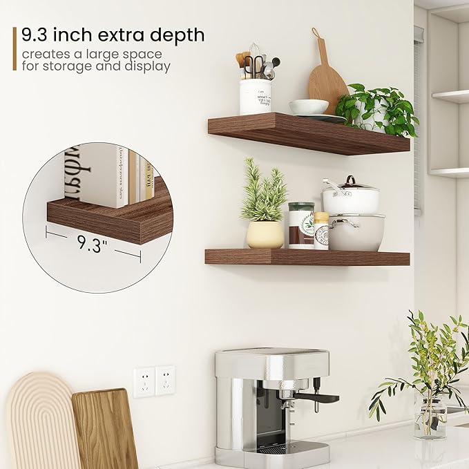 Fun Memories Floating Shelves 32 Inch Long, 9.3Inch Deep Floating Shelves for Wall, Extra Deeper & Thicker Wall Mounted Stora