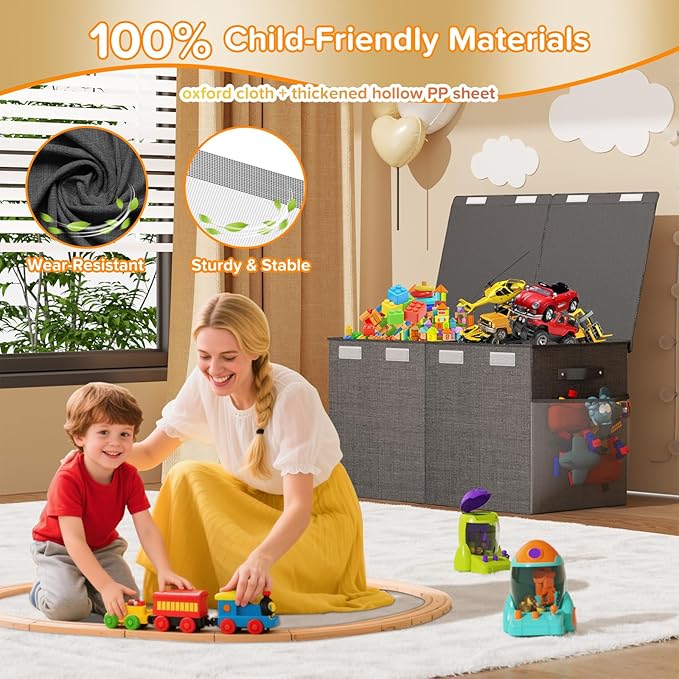 Large Toy Box Chest, Collapsible Sturdy Toy Storage Organizer Boxes Bins Baskets Dinosaur Kids Toy Chest Bin with Lids for Bo