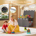 Large Toy Box Chest, Collapsible Sturdy Toy Storage Organizer Boxes Bins Baskets Dinosaur Kids Toy Chest Bin with Lids for Bo