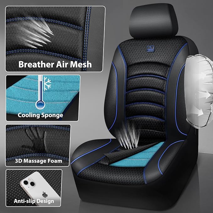 CAR PASS Comfortable 3D Foam Mesh Leather Car Seat Covers Front, Air Cool Mesh Breathable Front Seat Covers for Car, Universa