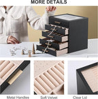 Frebeauty Clear Lid Jewelry Box,5-Layer Jewelry Organizer with Drawer,PU Leather Jewelry Organizers and Storage,Jewelry Boxes