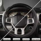 West Llama Customized Auto Car Steering Wheel Cover for Dodge RAM 1500 2500 3500, 15.5-16 inch(Black+Red Line-Large Size)