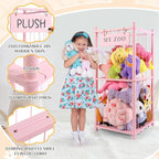 GLDZI Stuffed Animal Storage Zoo, Wooden Stuffed Animal Organizer with Elastic Cords for Boys Girls, Space Saving Toy Plushie