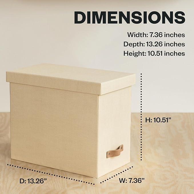 Bigso John File Box - File Storage Box and File Organizer for Important Paperwork - Durable Hanging File Box with Lid and Lea