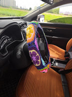 YDM Crochet Steering Wheel Cover, Sunflower Design, Standard Size (14-15 inches), Cotton, Slip Resistant, Elastic, Customizable Color, Gift Idea