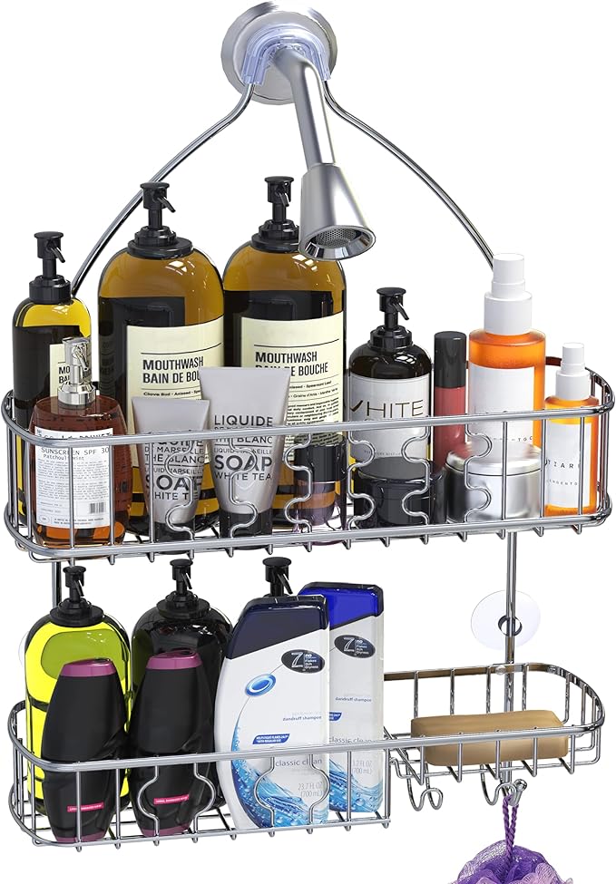 Simple Houseware Bathroom Hanging Shower Head Caddy Organizer, Chrome (26 x 16 x 5.5 inches)