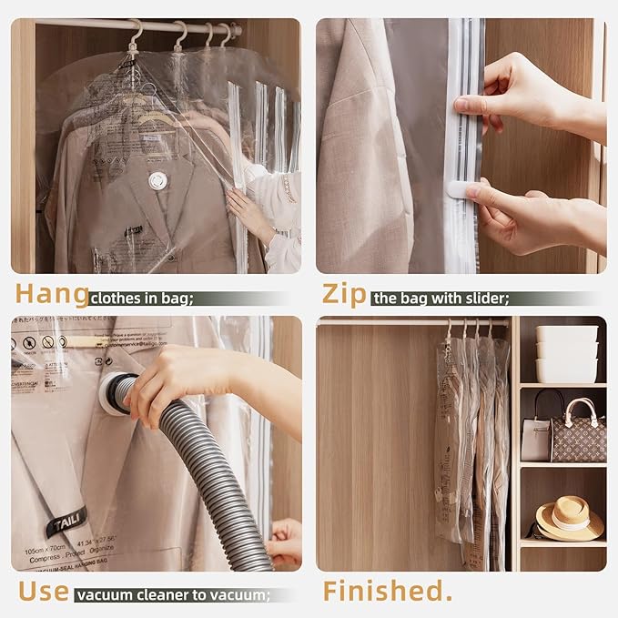 TAILI Hanging Vacuum Storage Bags Space Saver Bags, Vacuum Sealer Bags for Clothing, Suits and Jackets, Closet Organizers and