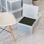 IRIS USA File Box, File Organizer w/Hinged Split Lid for Letter File, Important Document Box, Plastic Storage Filing Bin for 