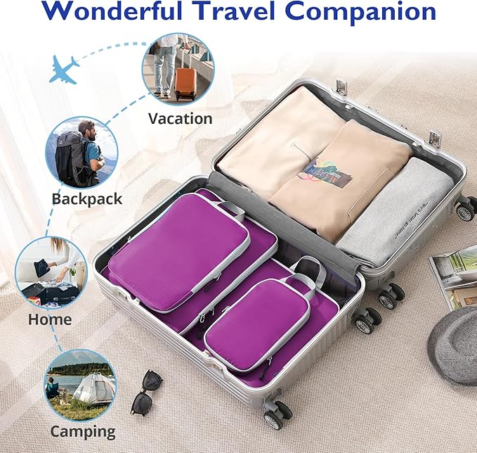 Compression Packing Cubes, 10 Set Packing Cubes for Travel Compression, Lightweight Compressible Package Organizer for Carry 