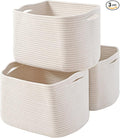 ICERZCZ Storage Baskets for Organizing Shelves, Woven Cotton Rope Bins for Baby Nursery Organization, Book Toy Towel Organize