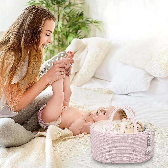 Large Baby Diaper Caddy Organizer for Girl Boy Rope Nursery Storage Bin Basket Portable Holder Tote Bag for Changing Table Ca