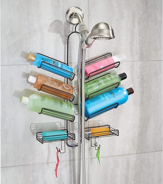 iDesign Verona Metal Hanging Bathroom Caddy for Handheld Shower Hose, Extra Space for Shampoo, Conditioner, Soap, Razors, Loo