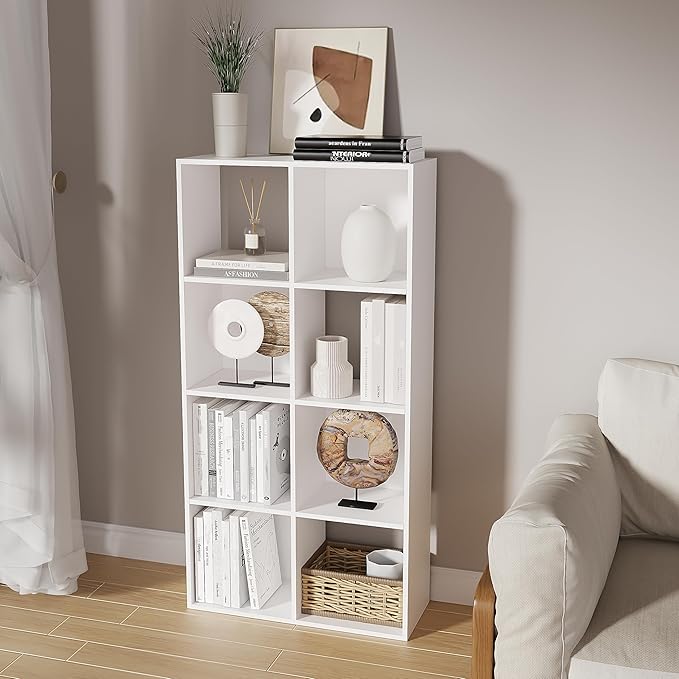 Cube Storage Organizer,Cubby Bookshelf,Wood Organizer with Open Back,Cube Bookcase for Home Office Living Room (White, 8-Cube