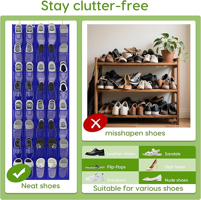 Unjumbly Over the Door Shoe Organizer with 40 Large Breathable Mesh Pockets, Space Saving Shoe Holder, Hanging Shoe Rack for 