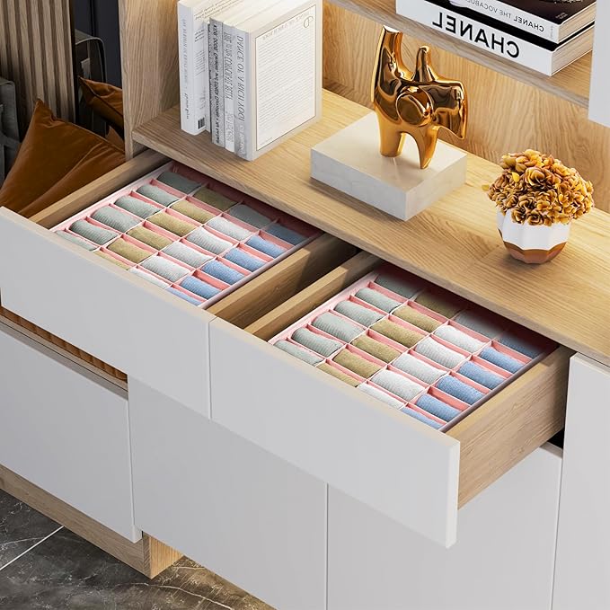 Joyoldelf Sock Organizer Drawer Organizer - 2 Packs Underwear Organizer, 24 Cells Collapsible Closet Organizers and Storage S
