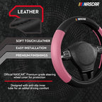 NASCAR Steering Wheel Cover, Two-Tone Pink Leather Patchwork, Universal Fit 14.5"-15.5" Steering Covers for Cars, Anti-Slip, 