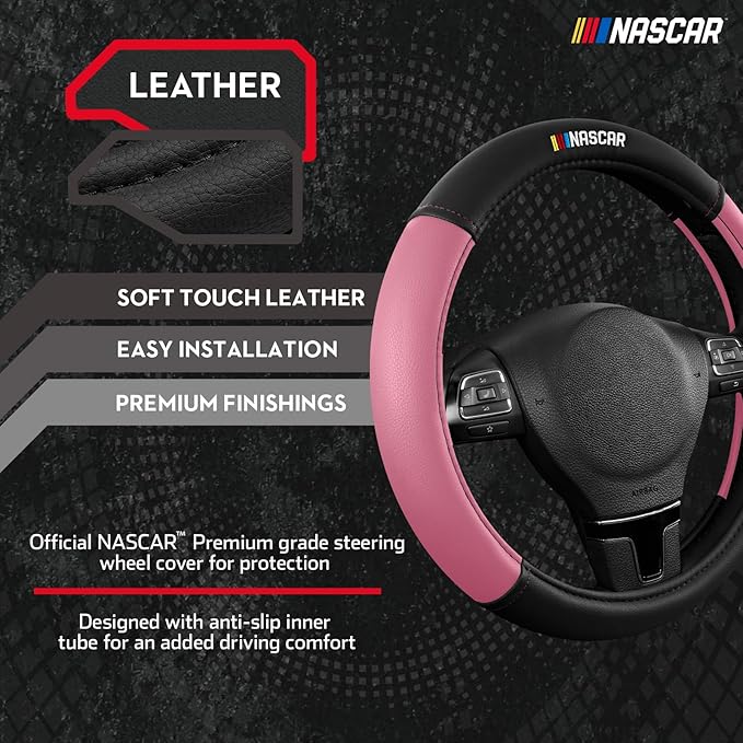 NASCAR Steering Wheel Cover, Two-Tone Pink Leather Patchwork, Universal Fit 14.5"-15.5" Steering Covers for Cars, Anti-Slip, 