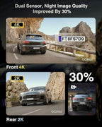 2-Channel Dash Cam with 24H Parking Monitor, 4K+2K Front and Rear, Built-in GPS, Night Vision, G-Sensor, WDR, 170° Wide Angle