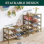 Smiry Long Bamboo Shoe Rack 3-Tier, Stackable Wooden Shoe Organizer for Entryway & Closet, Free Standing Wood Shoe Storage Sh