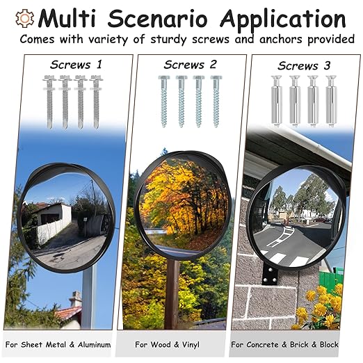 Driveway Mirror 𝟭𝟴" 𝗦𝗲𝗰𝘂𝗿𝗶𝘁𝘆 𝗠𝗶𝗿𝗿𝗼𝗿𝘀 𝗢𝘂𝘁𝗱𝗼𝗼𝗿, Blind Spot Convex Mirror with Adjustable Fixing Bracket, Wide Angle Clear View for Garage Home Parking Factory Office
