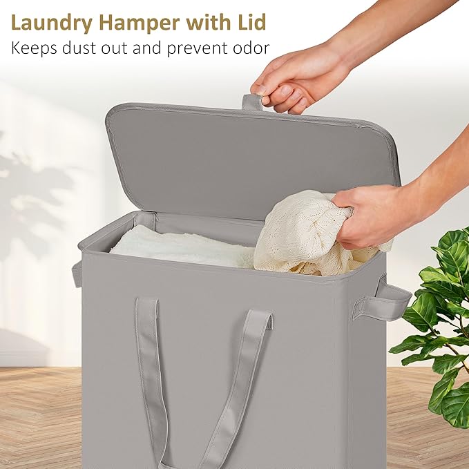 efluky Slim Laundry Basket with Lid, Narrow Laundry Hamper with Handles, Collapsible Dirty Clothes Hamper, Tall Laundry Bin f