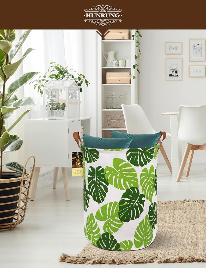 HUNRUNG Laundry Hamper,Large Canvas Fabric Lightweight Storage Basket Toy Organizer Dirty Clothes Collapsible Waterproof for 