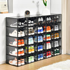 Stebopum 12 Pack Stackable Shoe Storage Organizer with Magnetic Door, Shoe Boxes Clear Black Plastic for Closet, Shoe Rack fo