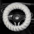 Fuzzy Winter Steering Wheel Covers for Women, Warm Cute Fluffy Car Wheel Cover for F150, Trucks, Jeep, Van, Soft Furry Auto Plush Large Car Handle Cover for Cold Weather, 15.2-16in, White
