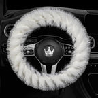 Fuzzy Winter Steering Wheel Cover for Women, Warm Cute Fluffy Car Wheel Cover for Sedan, SUV, Soft Furry Girly Plush Car Handle Cover for Cold Weather, 14.75-15.15in, White