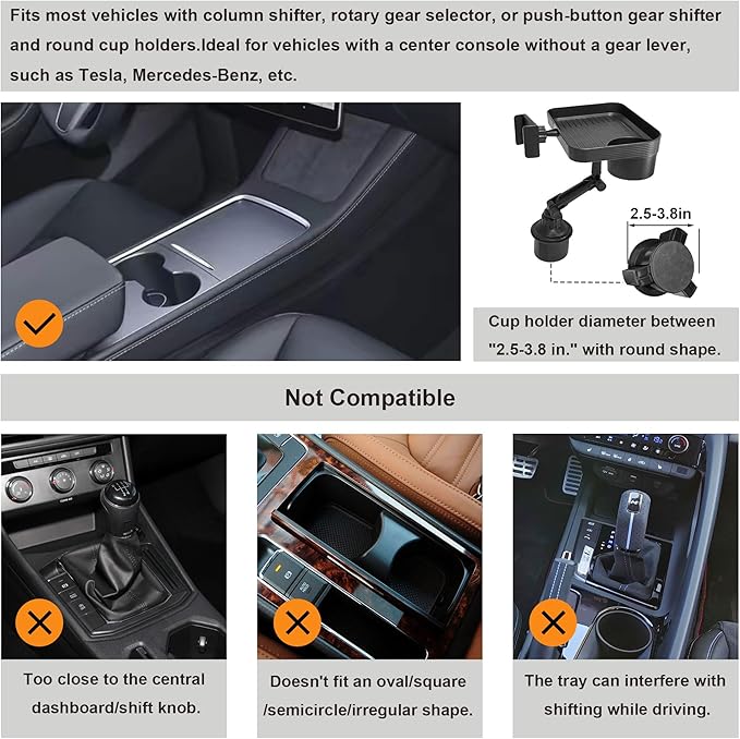 Adjustable Steering Wheel Food Tray with Cup Holder & Phone Mount, 360° Rotatable