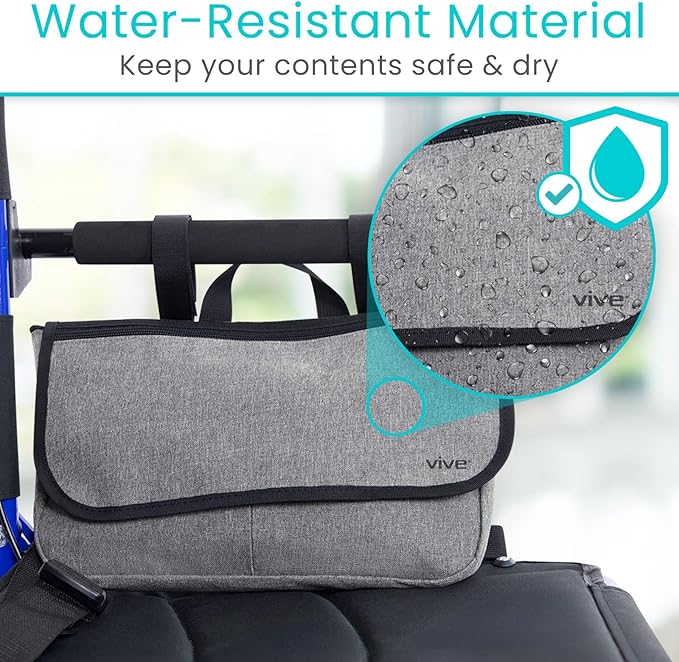 Vive Wheelchair Carry Bag - Arm Rest Pouch for Rollator, Walkers, Power Wheel Chairs and Knee Scooters - Side Storage Organiz
