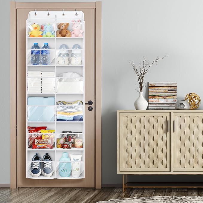Univivi Over the Door Organizer, 6 Tiers Behind Door Storage with Clear Deep Pockets Hanging Organizer for Closet, Bedroom, N