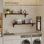 Solid Wood Floating Shelves for Wall with Metal Brackets,2 Tier 36 inch Pinewood Wall Shelf,Suitable for Multiple Places Such