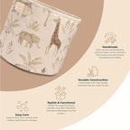 Crane Baby Fabric Round Nursery Storage Basket, Toy Storage, Safari Animal, 13"x12", Toy Basket, Baby Storage Organizer, Toy 