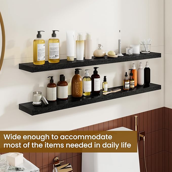 Dreamland 48Inch Floating Shelves for Wall, Rustic Wooden Black Floating Shelves for Living Room, Kitchen, Farmhouse, Deep Wa