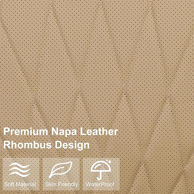 CAR PASS Luxury Nappa Leather Front Car Seat Covers, Sideless Car Seat Protectors with Storage Pocket, Non-Slip Automotive Se