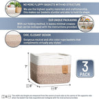 NaturalCozy Storage Cubes 9”x9”x7”Cotton Rope Woven Baskets for Organizing 3-Pack | 9 Inch Cube Storage Bin | Small Basket fo