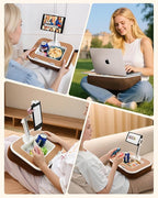 Car Desk for Laptop with Mouse Pad, Car Tablet Holder Back Seat for Kids, Car Tray Table for Front Seat Passenger, Portable Soft Pillow Stand for Vehicle Bed Sofa - Wood Grain