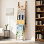 Blanket Ladder Pre Assembled 76in Wooden Ladder Shelf Living Room Bathroom Bedroom Decorative Wall Leaning Farmhouse Quilt Di