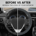 BDK Genuine Gray Leather Steering Wheel Cover for Car, Medium (14.5" - 15.5") – Ergonomic Comfort Grip for Men & Women, Unive