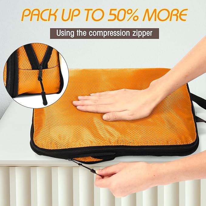 5 Pack Compression Packing Cubes for Travel Space Saving Cubes Luggage Organizer for Suitcase(Apricot,M)