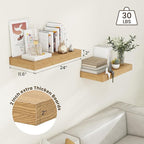 Deep Floating Shelves | 24 Inch Oak Floating Shelves Set of 2 | 12 Inch Deep Rustic Wood Shelves for Wall | 24" W x 12" D Oak