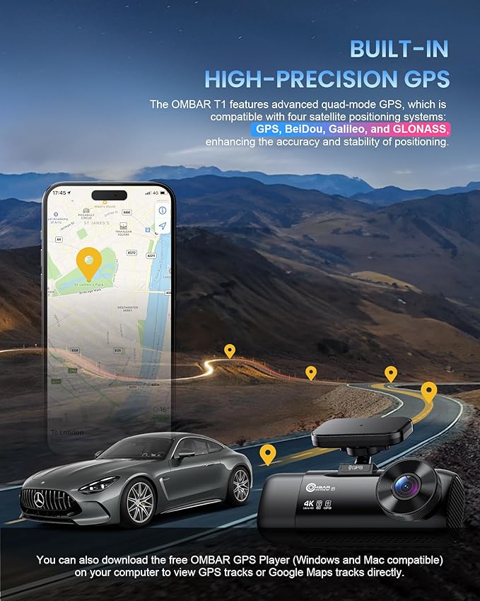 OMBAR T1 4K 3 Channel Dash Cam, STARVIS 2 IMX678 Sensors, Free 128GB Card, 2025 New Full Color HDR Night Vision, 4K+1080P+108